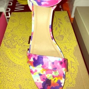 Floral Open Toe Heels with ankle strap